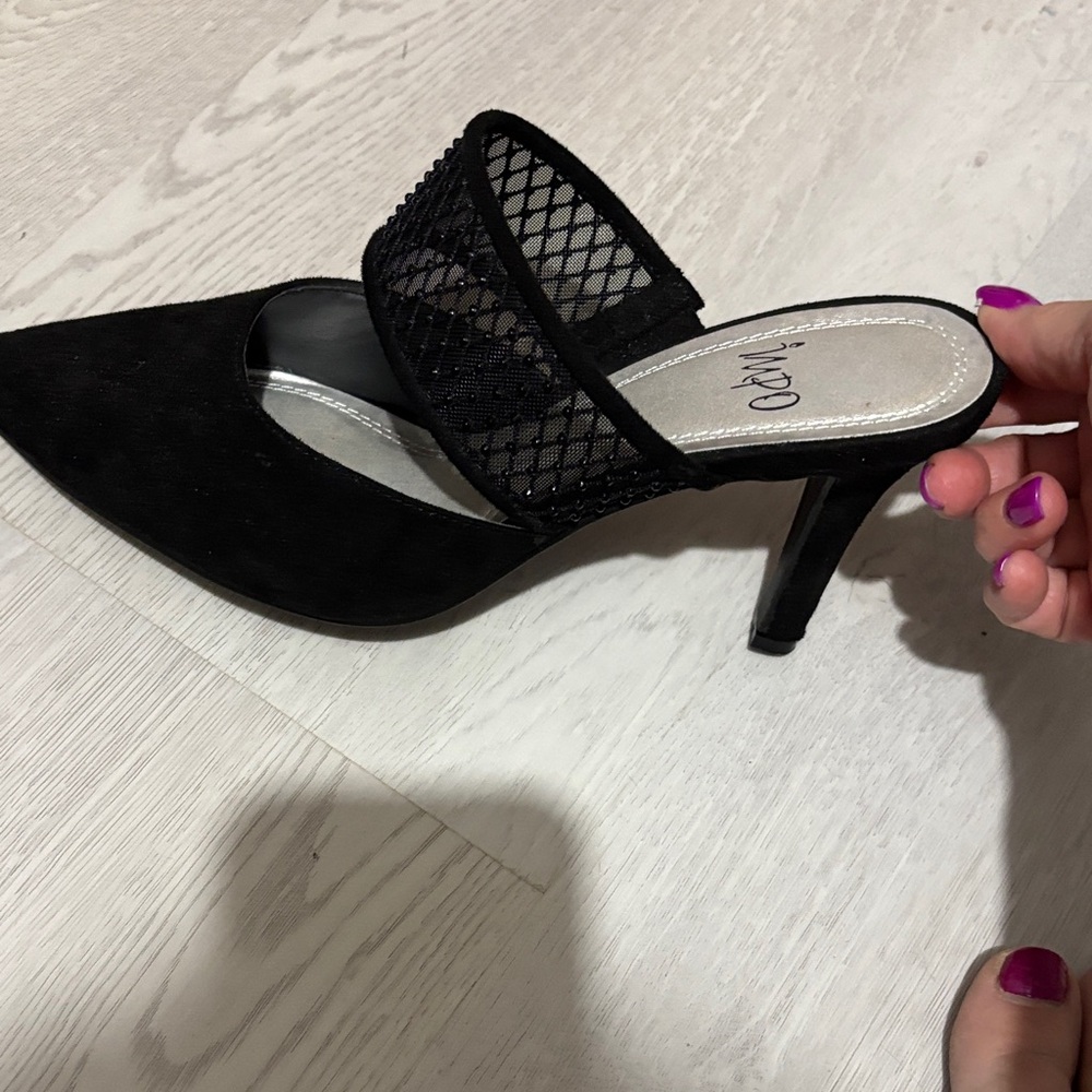 Impo Black Pointed Mesh Strap Mules - Picture 3 of 4